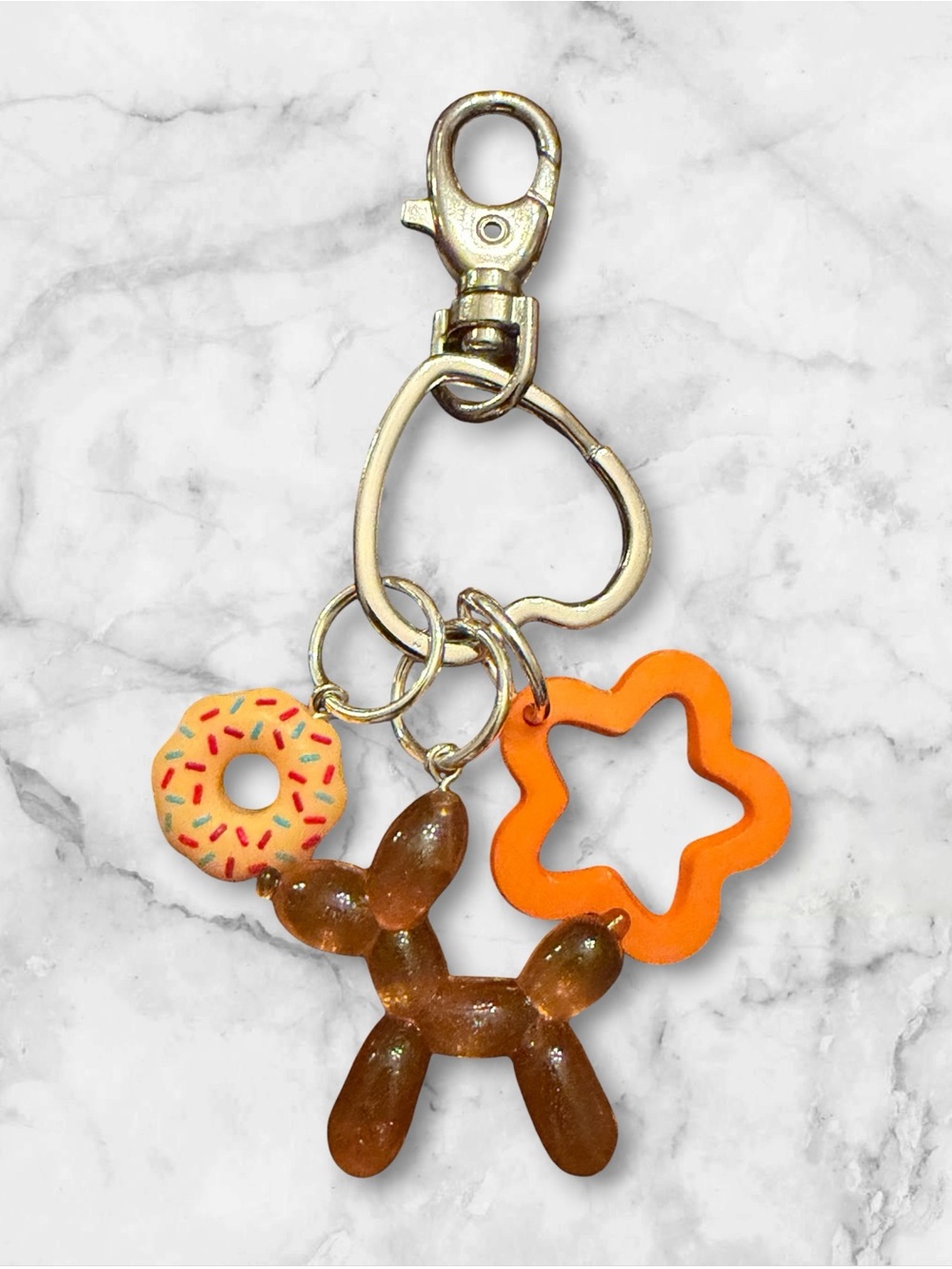 Orange Balloon Dog & Donut Keychain Charm for Women